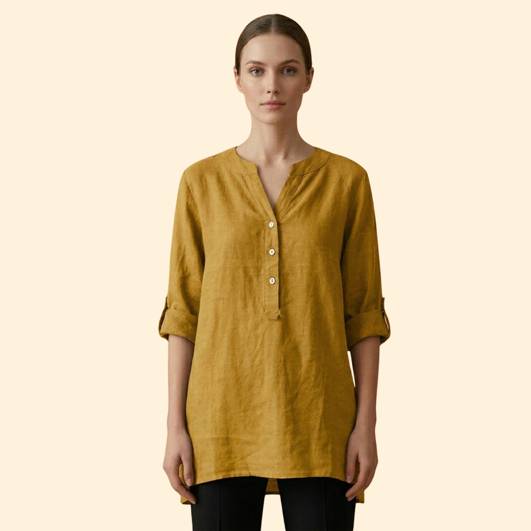 Women’s Loose Blouse with Henley Neckline