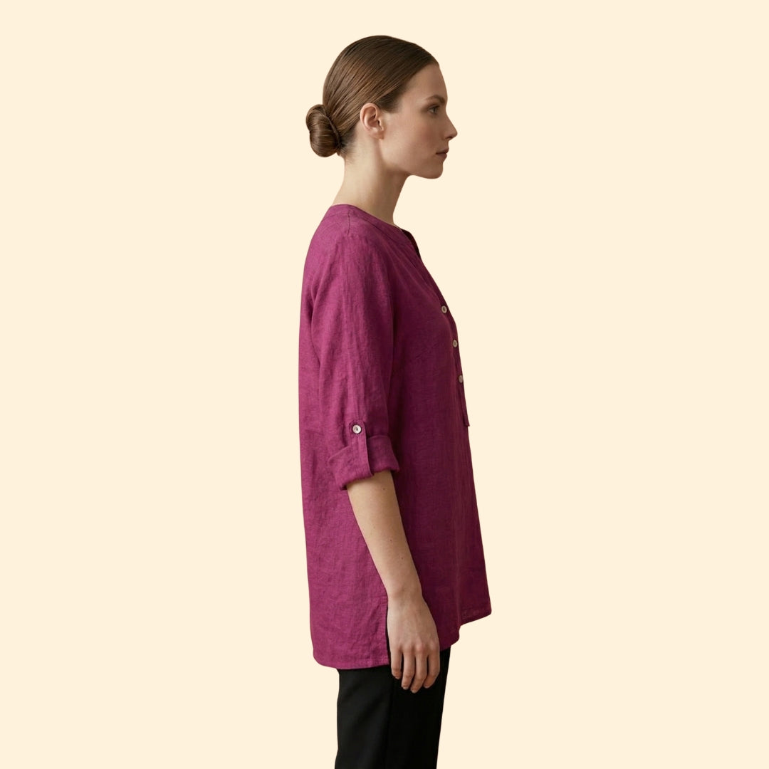 Women’s Loose Blouse with Henley Neckline