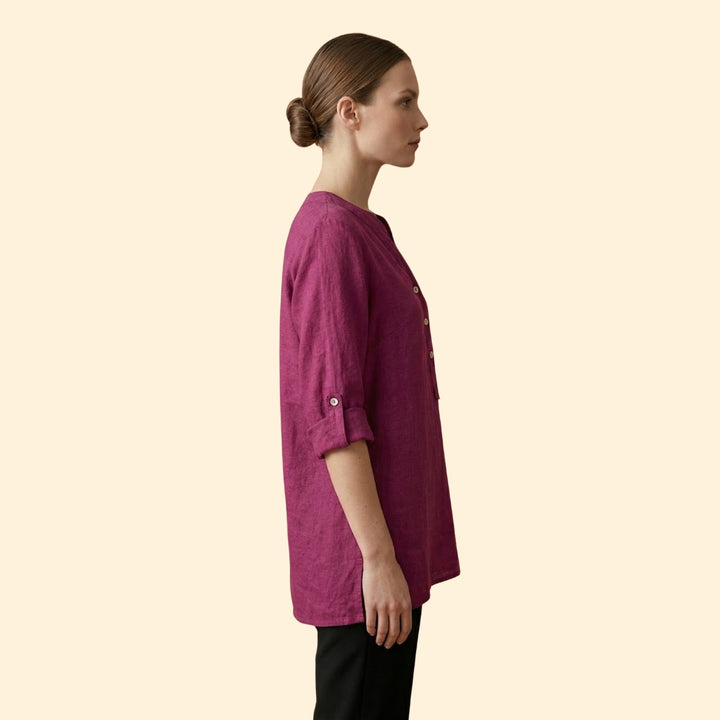 Women’s Loose Blouse with Henley Neckline