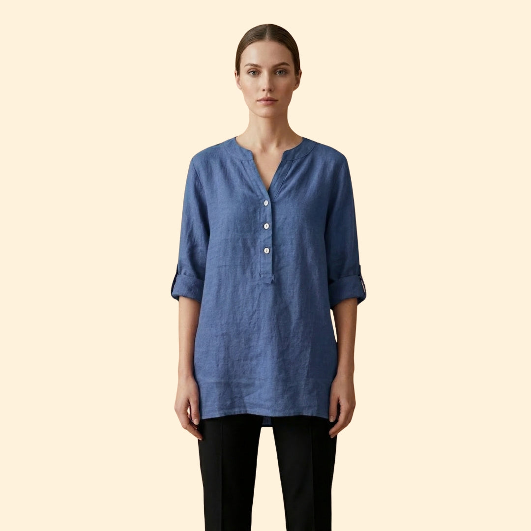 Women’s Loose Blouse with Henley Neckline