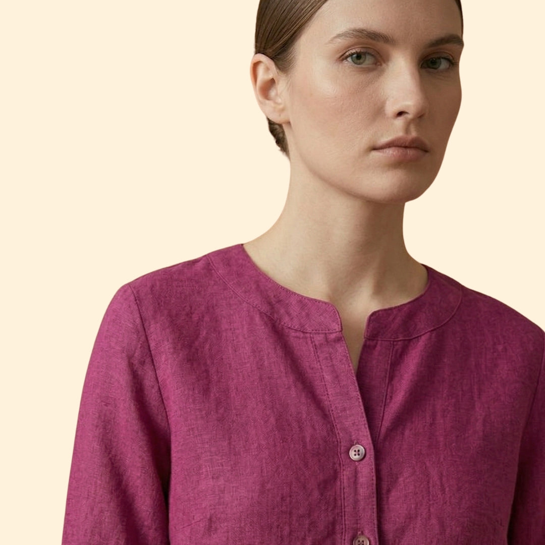 Women’s Loose Blouse with Henley Neckline