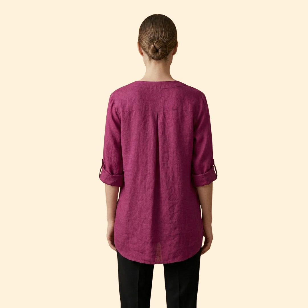 Women’s Loose Blouse with Henley Neckline
