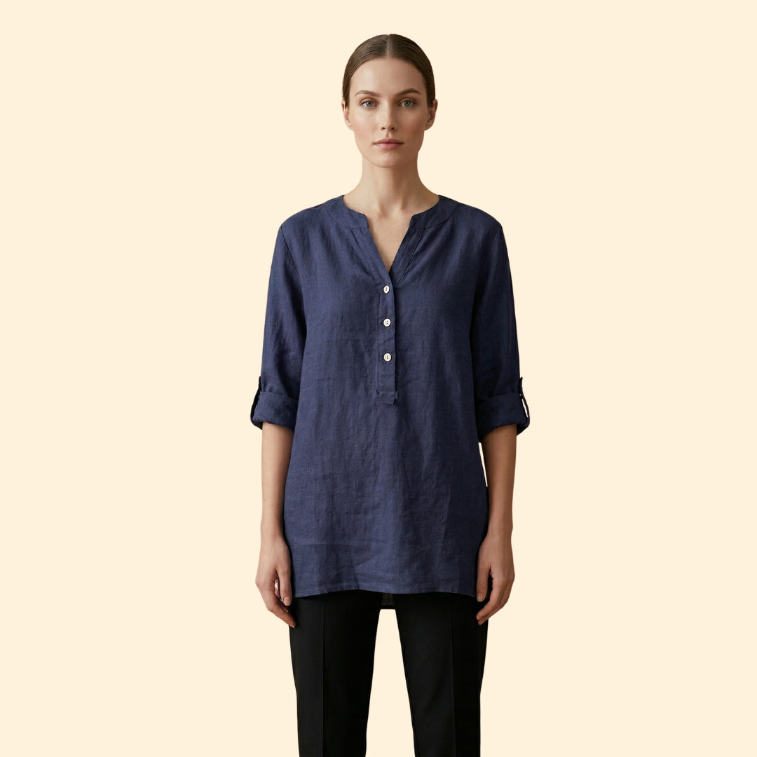 Women’s Loose Blouse with Henley Neckline