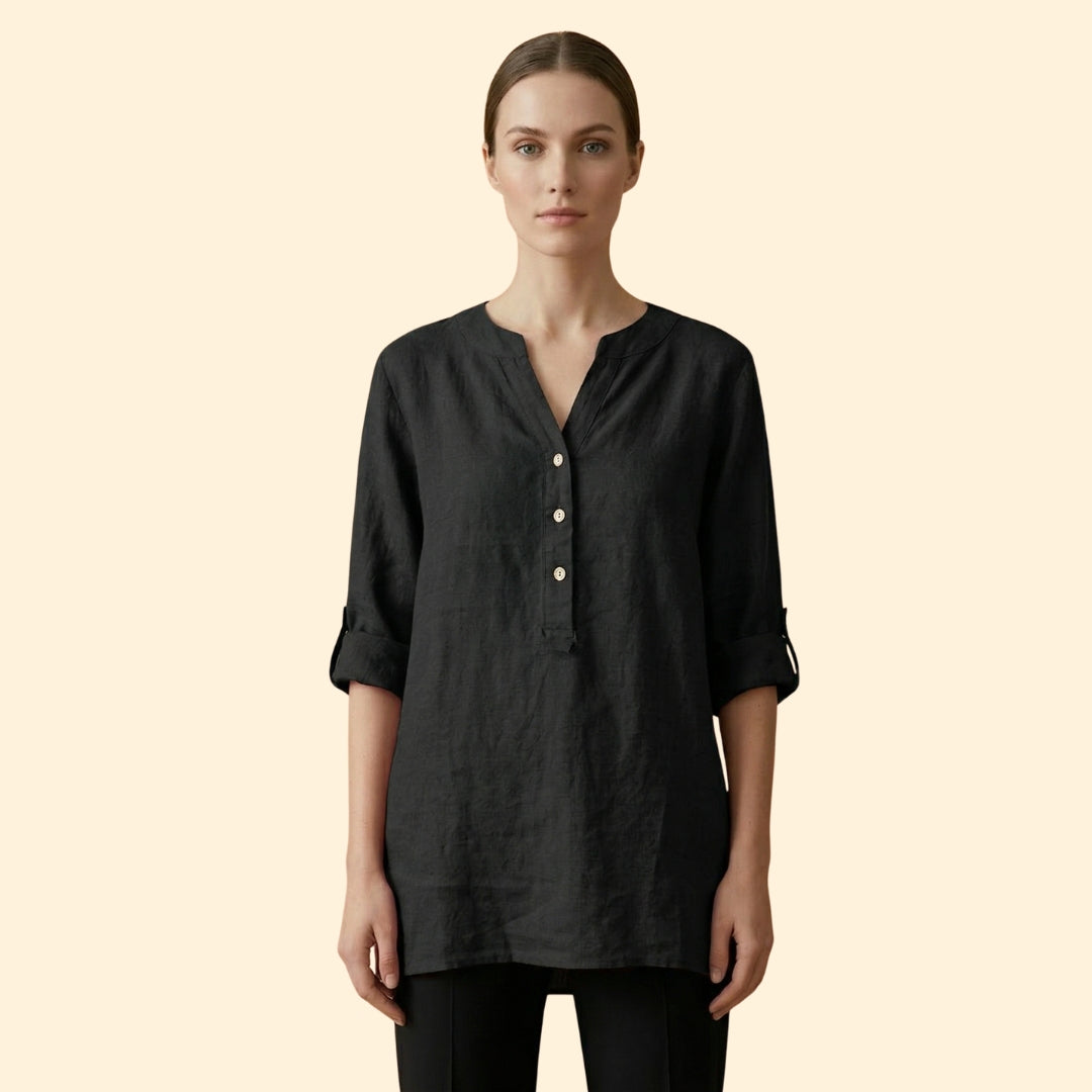 Women’s Loose Blouse with Henley Neckline