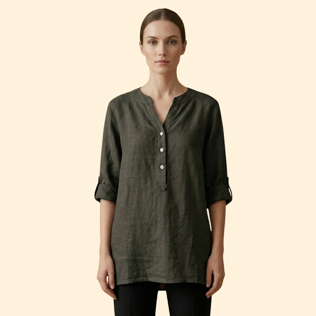 Women’s Loose Blouse with Henley Neckline