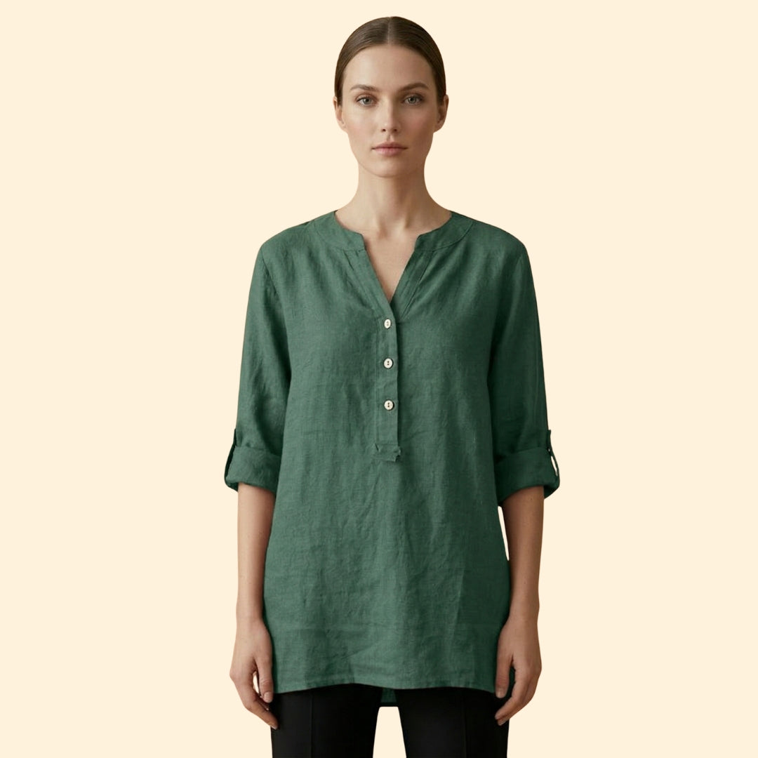 Women’s Loose Blouse with Henley Neckline