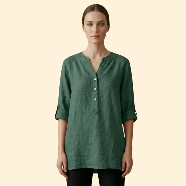 Women’s Loose Blouse with Henley Neckline