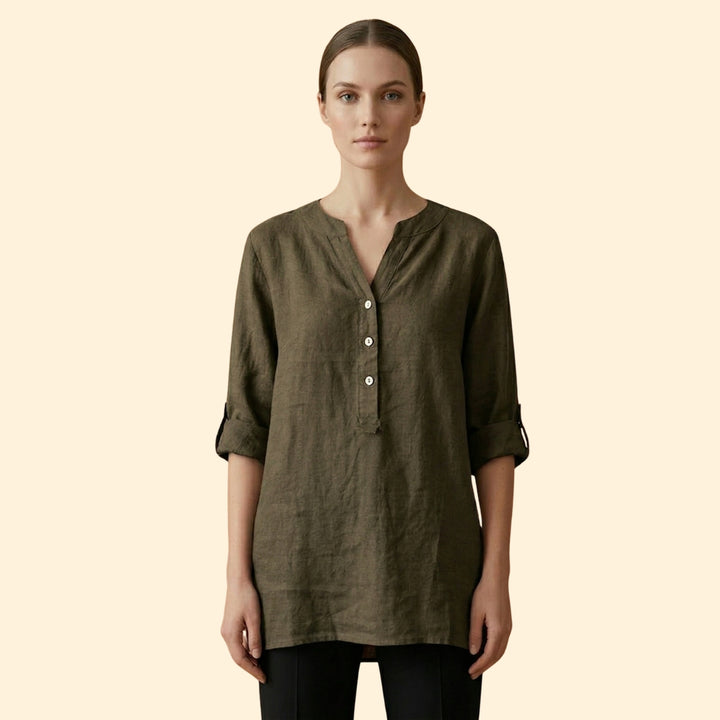 Women’s Loose Blouse with Henley Neckline