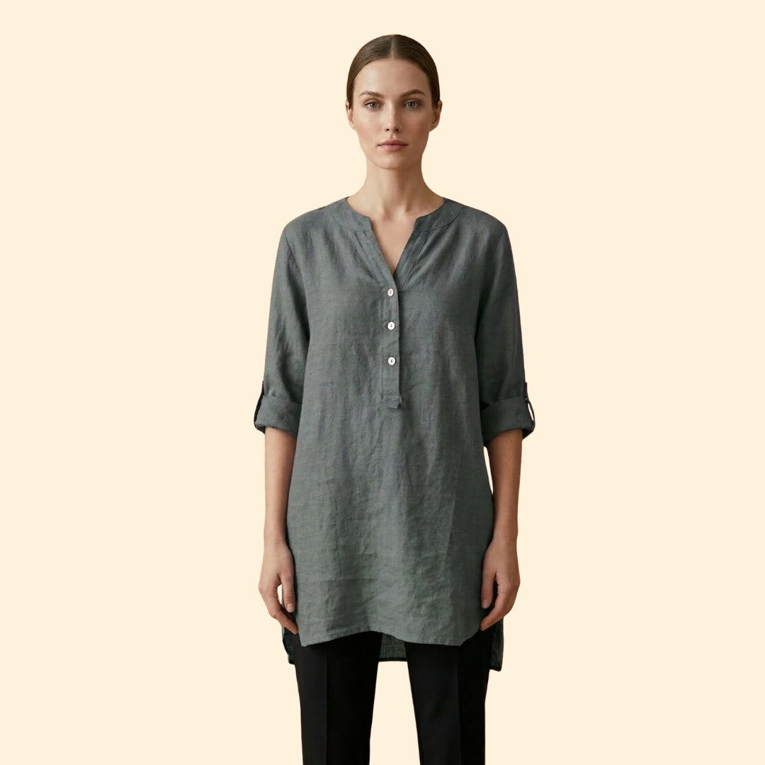 Women’s Loose Blouse with Henley Neckline