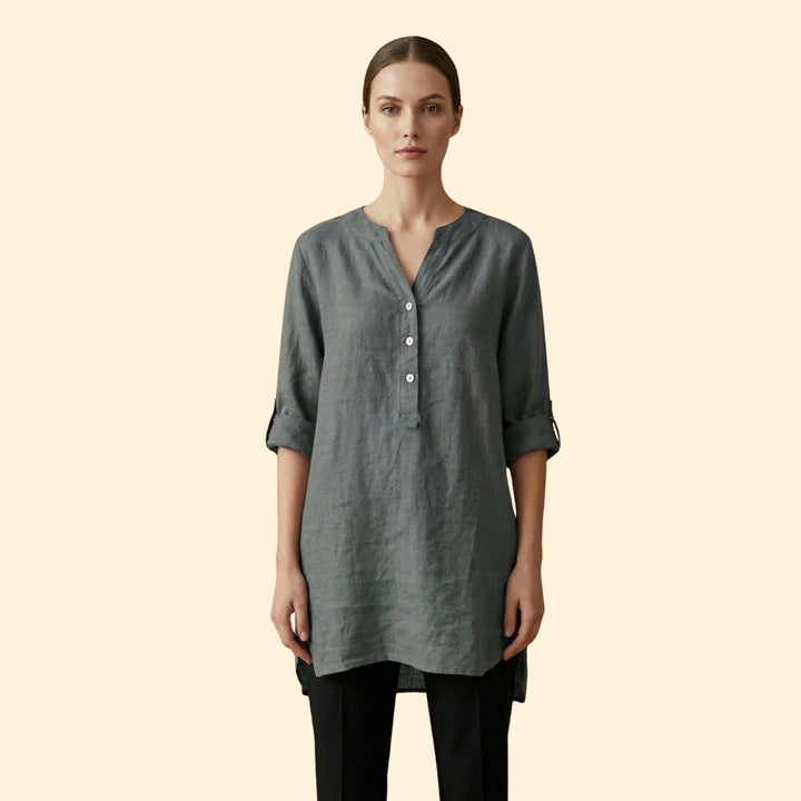 Women’s Loose Blouse with Henley Neckline