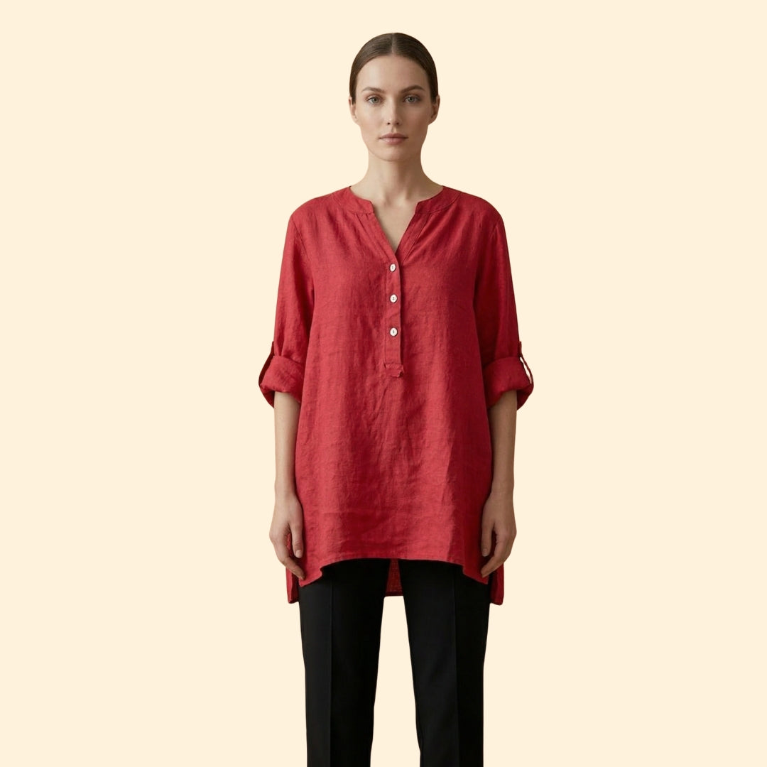 Women’s Loose Blouse with Henley Neckline