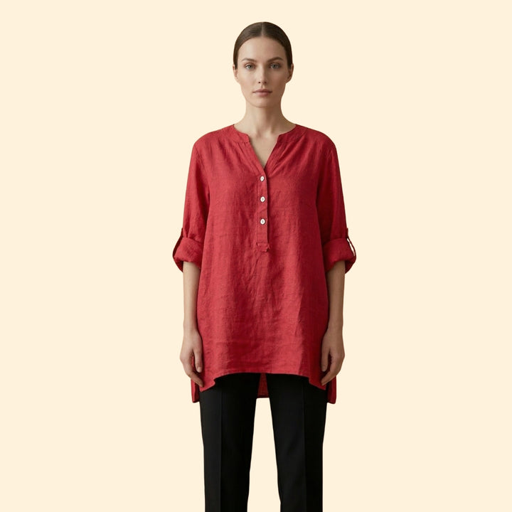 Women’s Loose Blouse with Henley Neckline