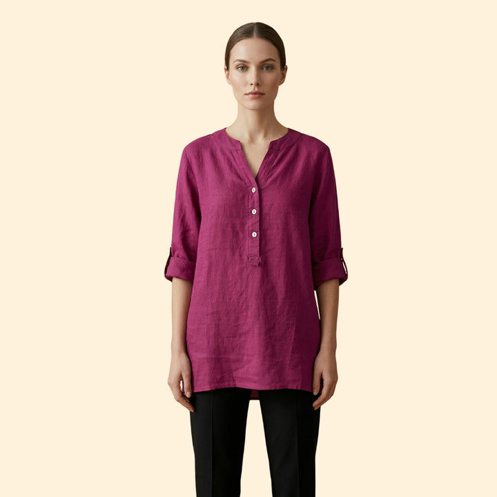 Women’s Loose Blouse with Henley Neckline