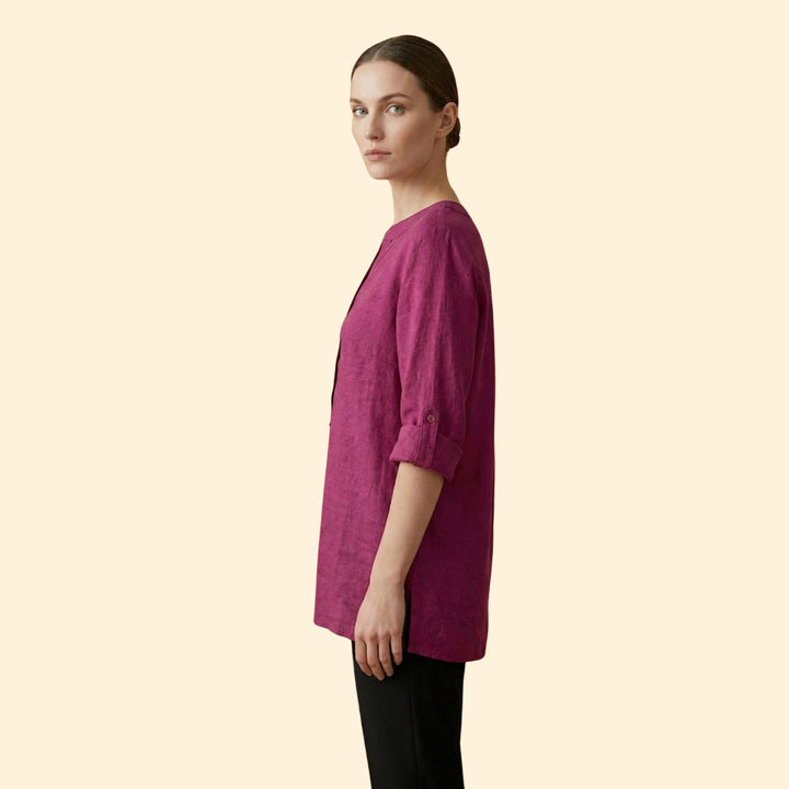 Women’s Loose Blouse with Henley Neckline
