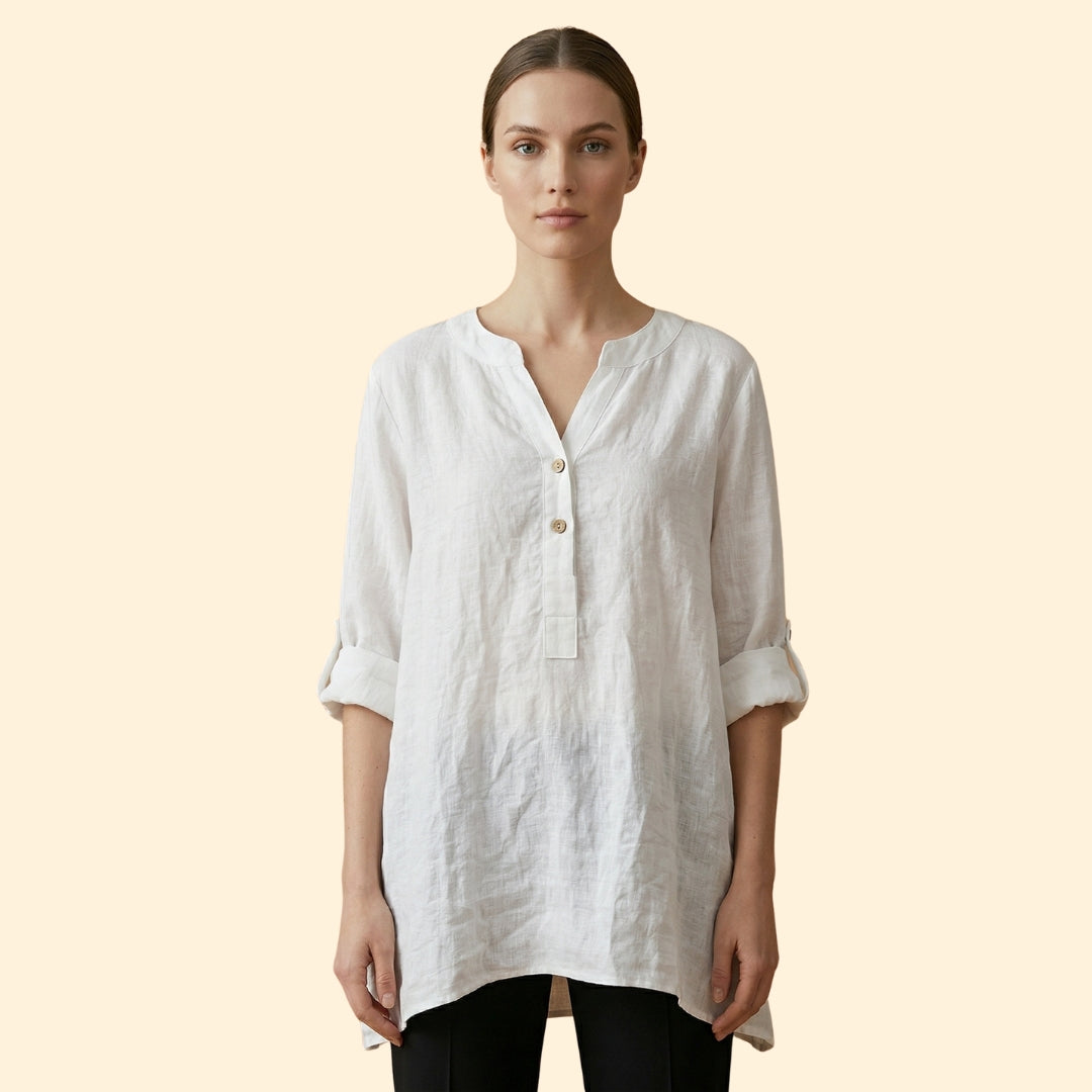 Women’s Loose Blouse with Henley Neckline