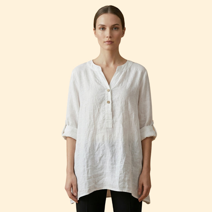 Women’s Loose Blouse with Henley Neckline