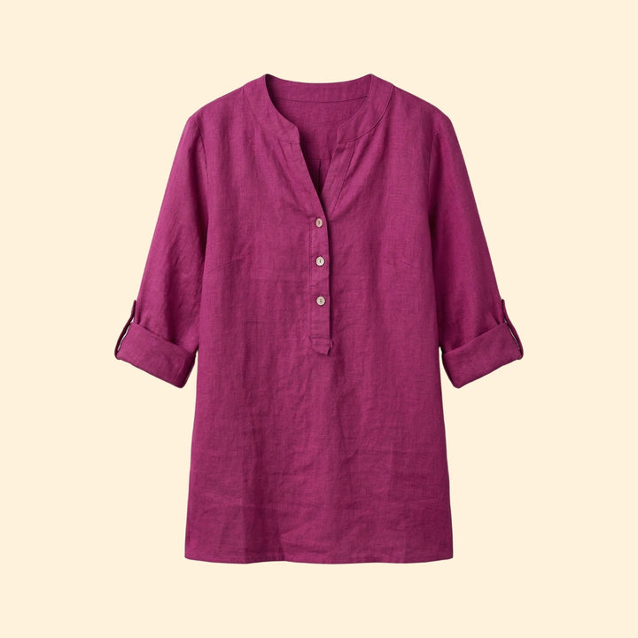 Women’s Loose Blouse with Henley Neckline