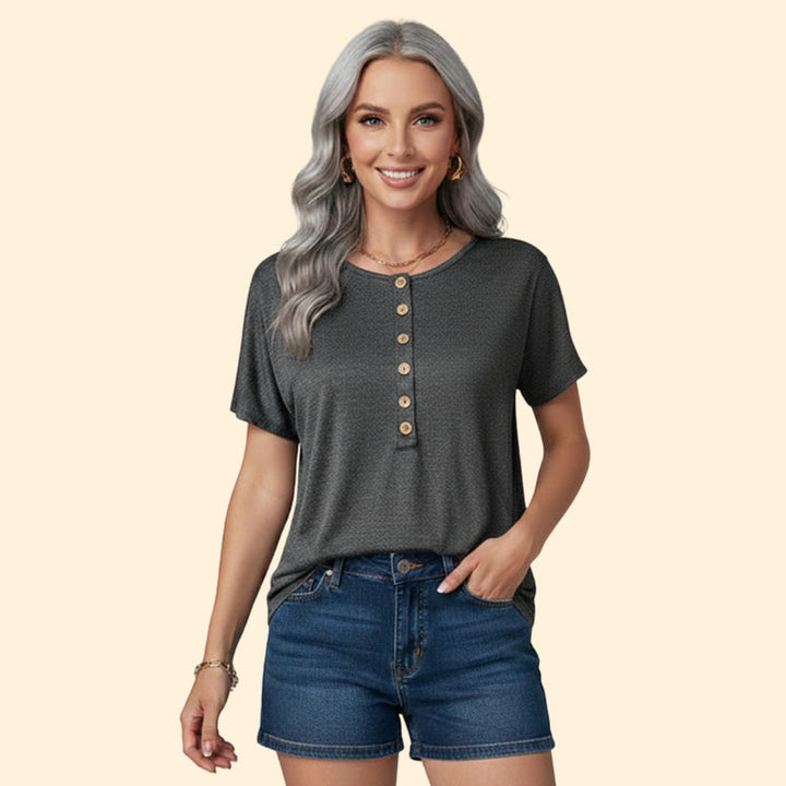 Women’s Loose Fit T-Shirt with Wooden Buttons