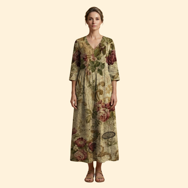 Women's Printed Dress with V-Neck