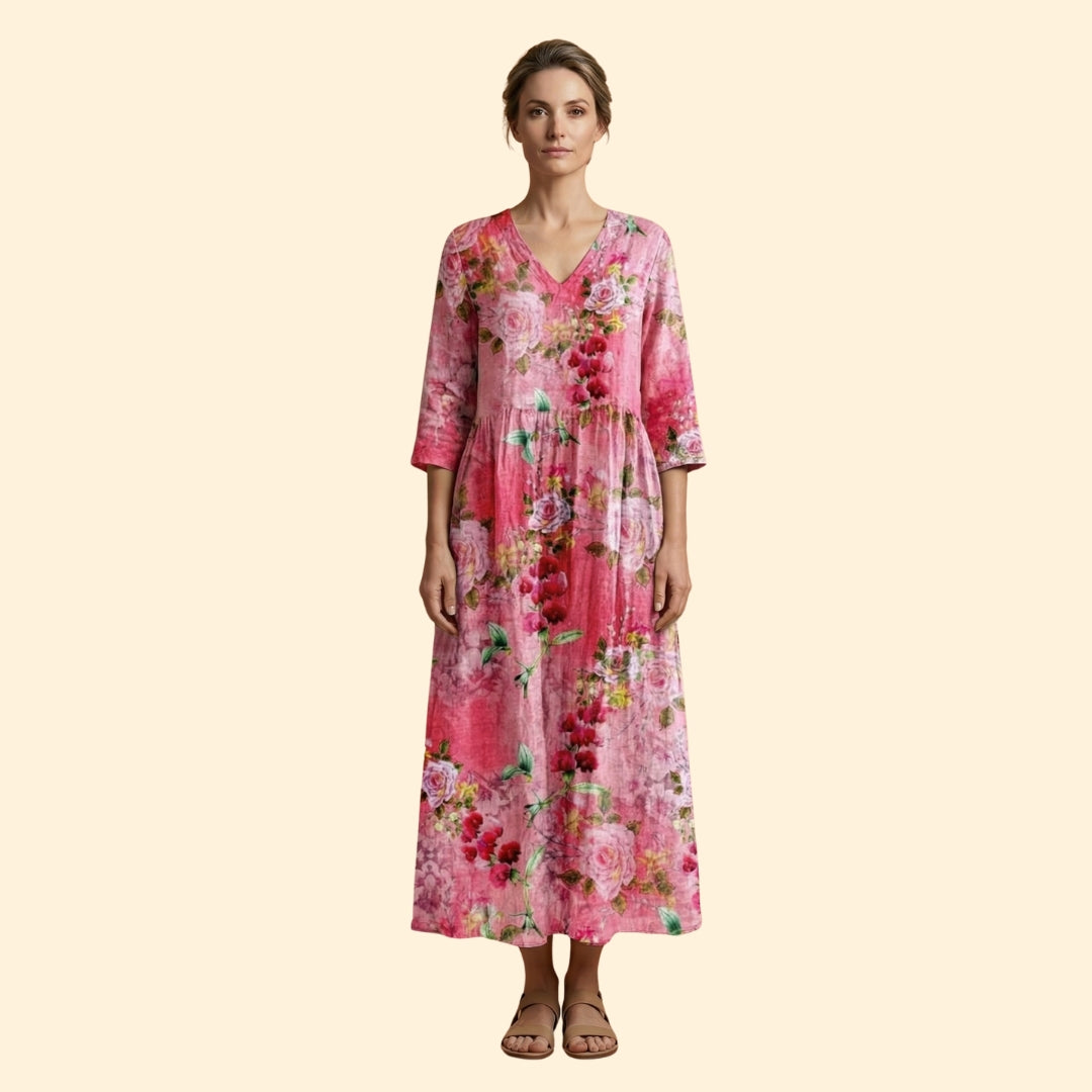 Women's Printed Dress with V-Neck