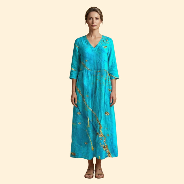 Women's Printed Dress with V-Neck