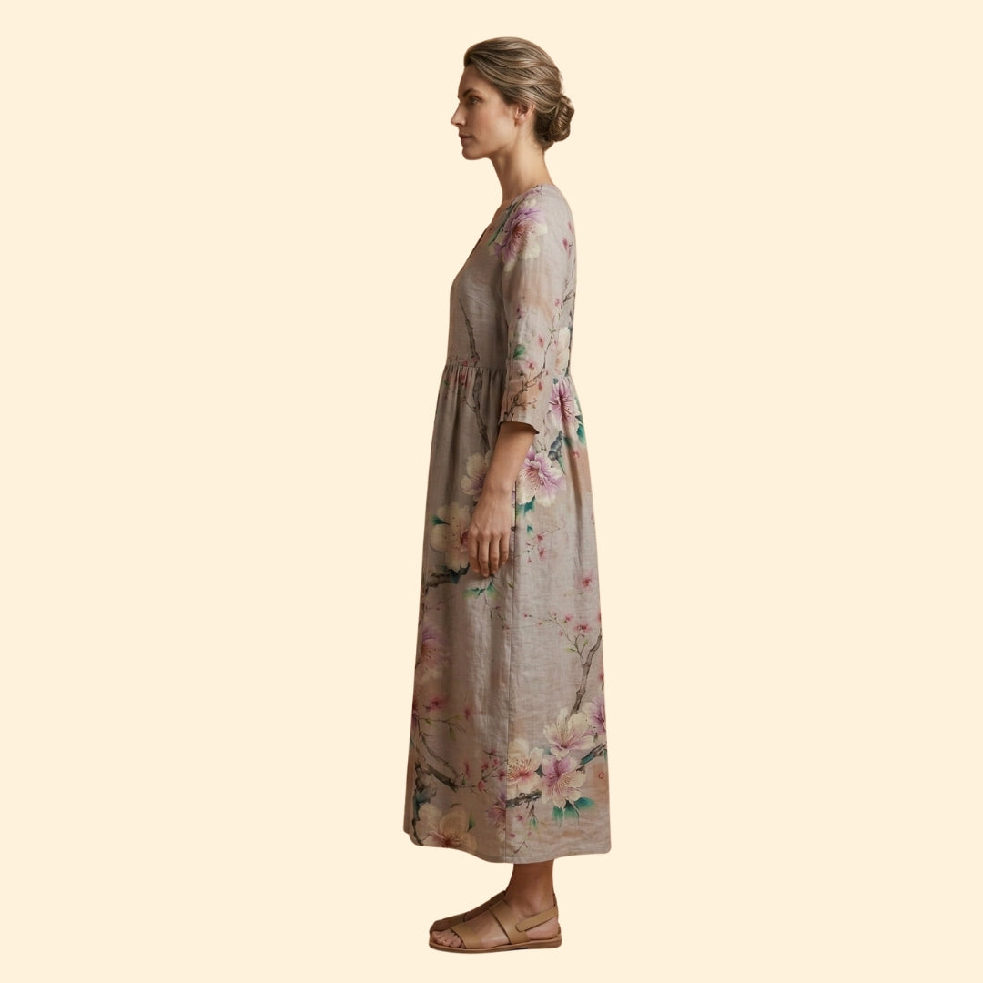 Women's Printed Dress with V-Neck