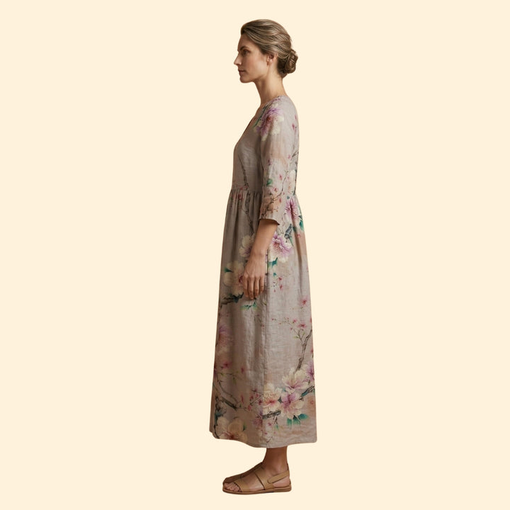 Women's Printed Dress with V-Neck