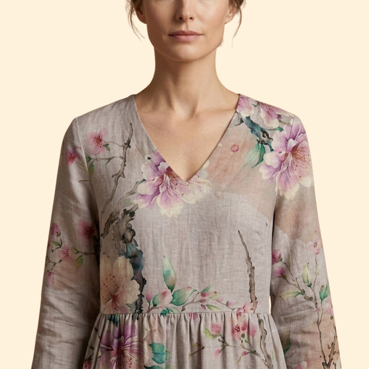 Women's Printed Dress with V-Neck