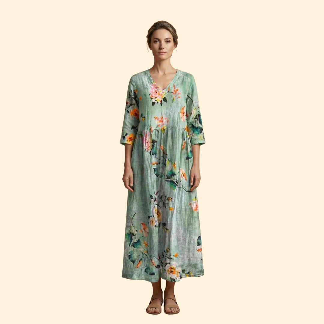 Women's Printed Dress with V-Neck