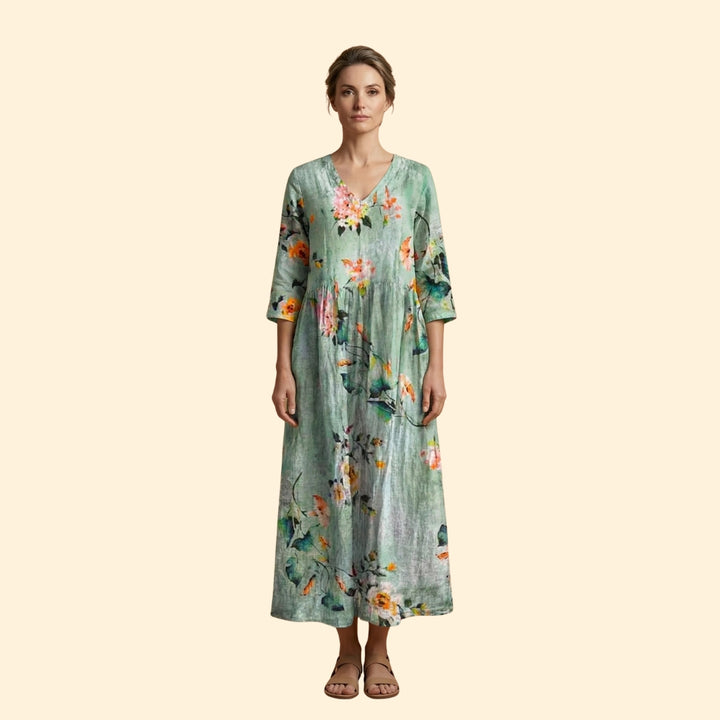 Women's Printed Dress with V-Neck