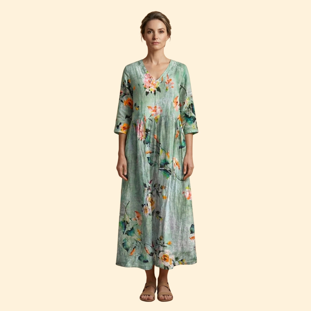 Women's Printed Dress with V-Neck