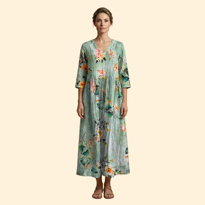 Women's Printed Dress with V-Neck