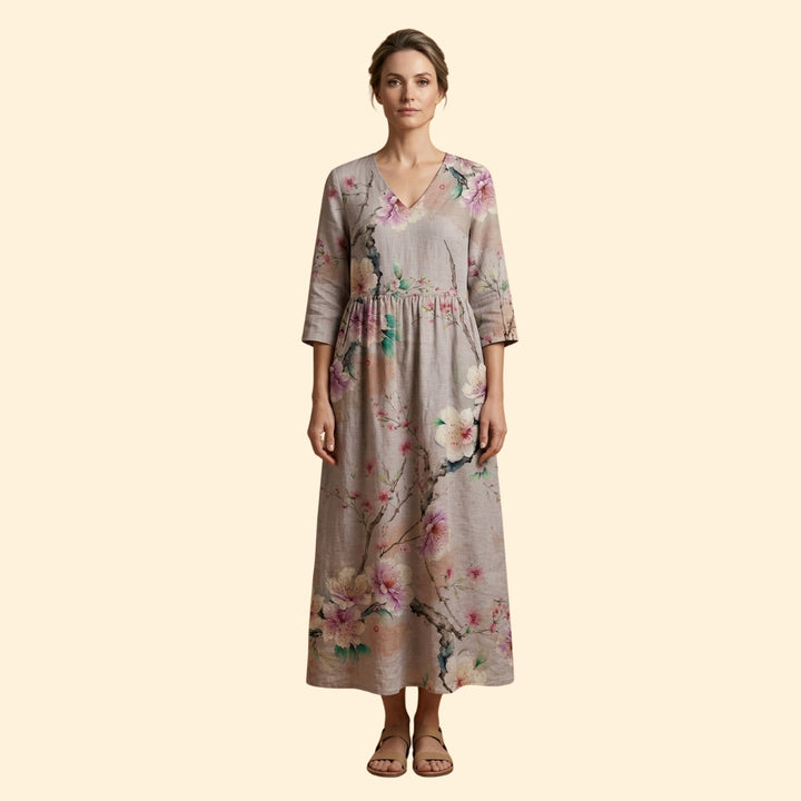 Women's Printed Dress with V-Neck