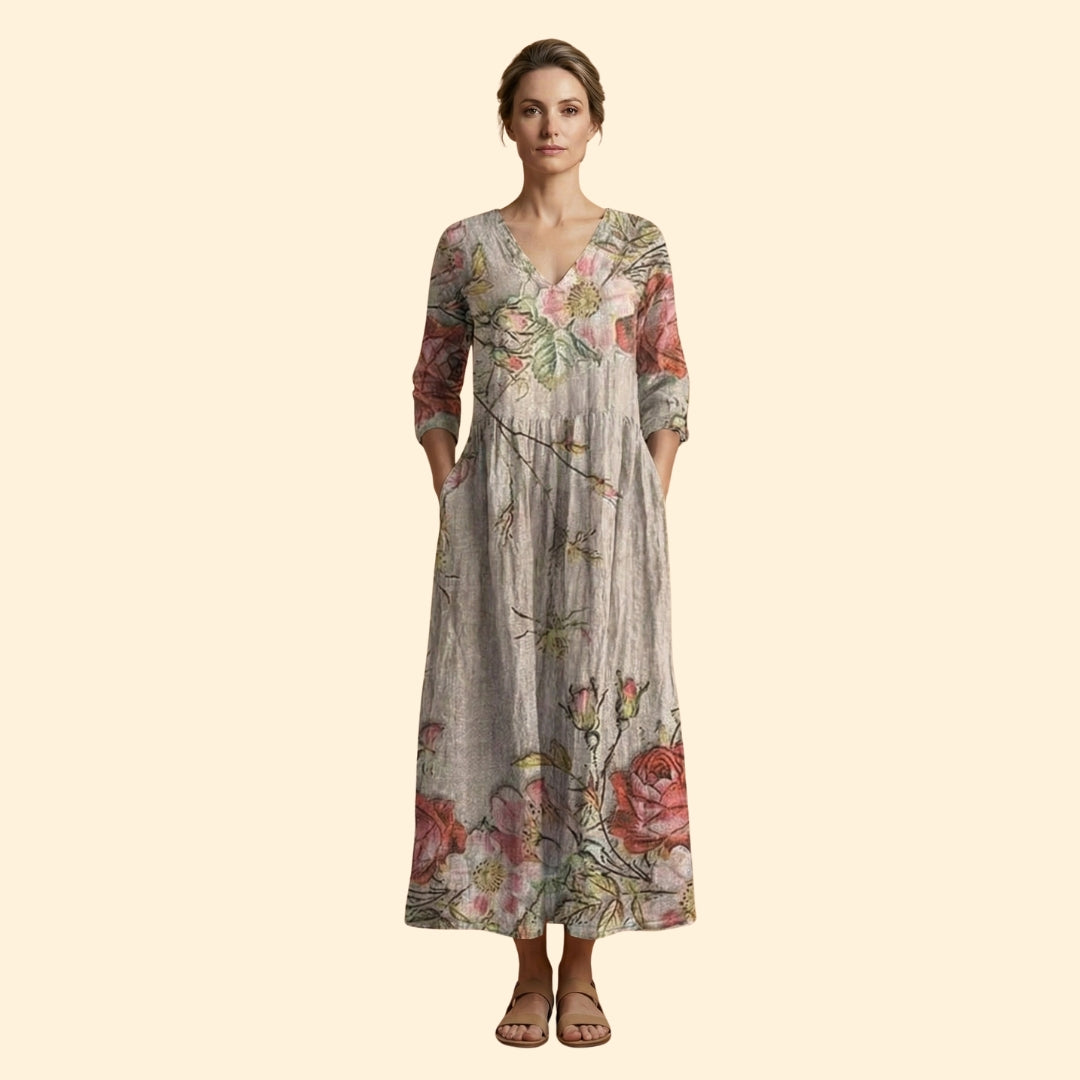 Women's Printed Dress with V-Neck