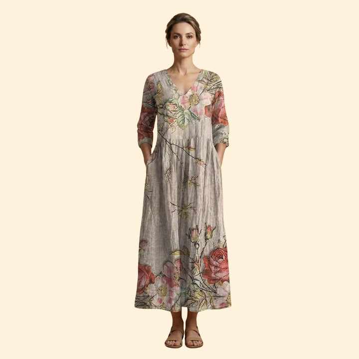 Women's Printed Dress with V-Neck