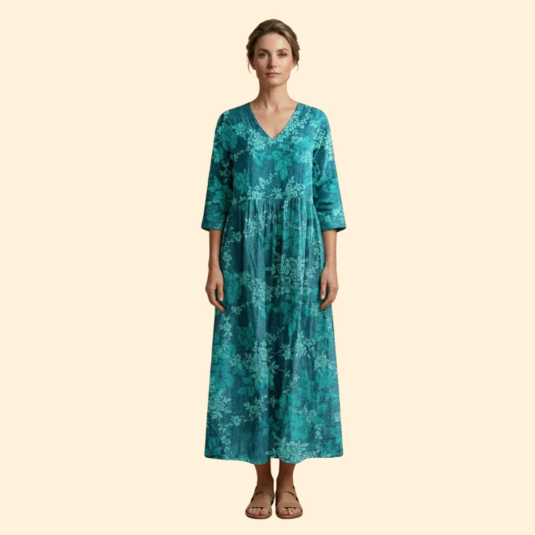 Women's Printed Dress with V-Neck