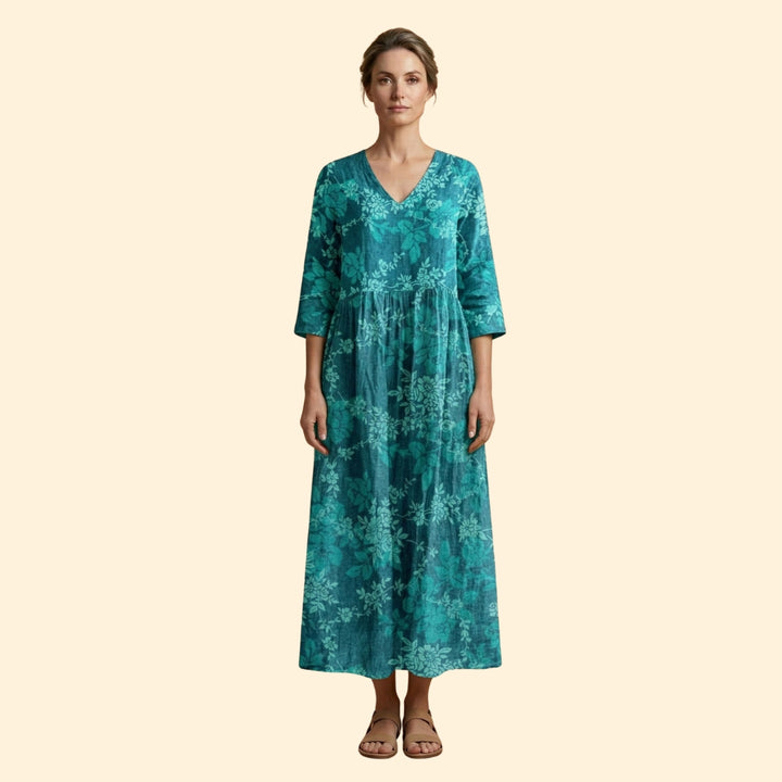 Women's Printed Dress with V-Neck