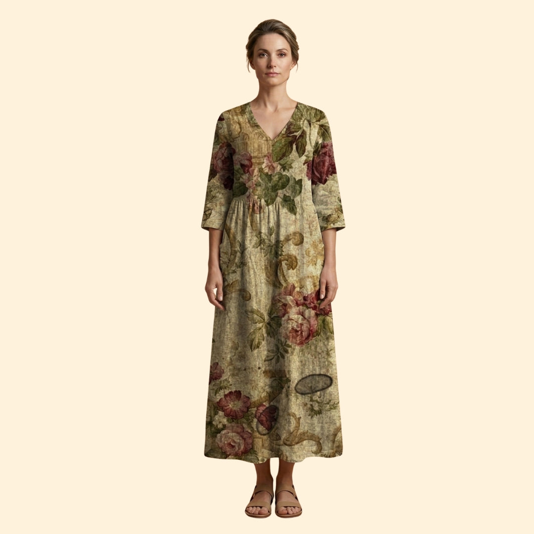 Women's Printed Dress with V-Neck