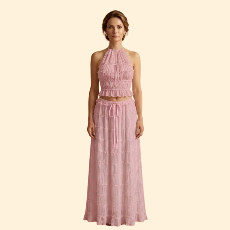 Women’s Maxi Skirt Set with Ruffle Texture