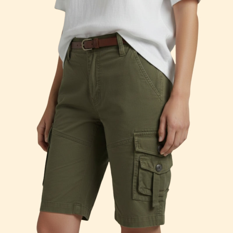 Women’s Mid-Cargo Shorts with Button Pockets