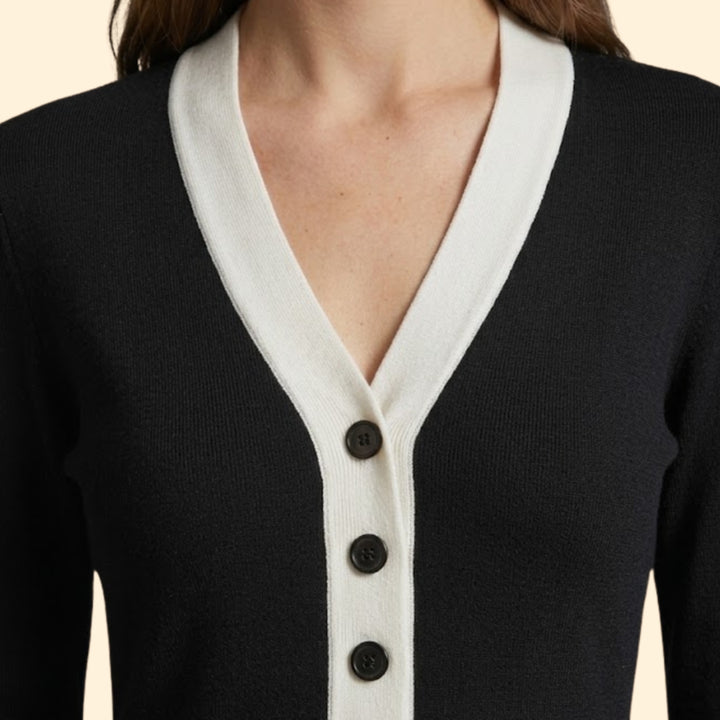 Women’s Midi Dress with Contrast V-Neckline