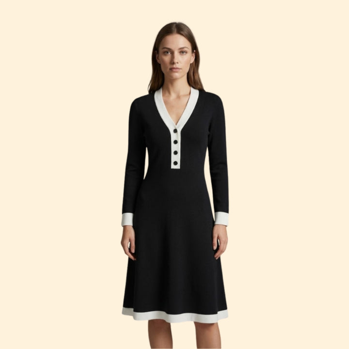 Women’s Midi Dress with Contrast V-Neckline