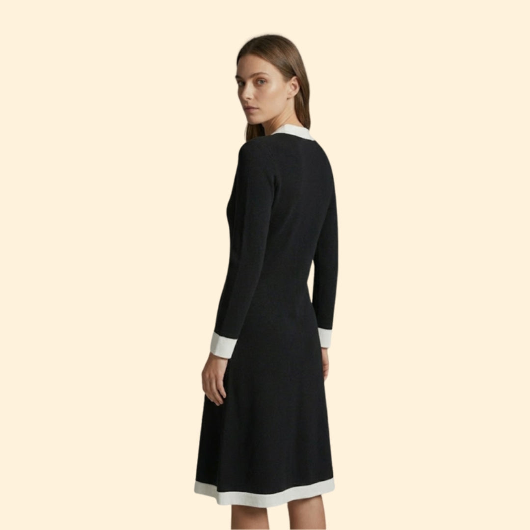 Women’s Midi Dress with Contrast V-Neckline