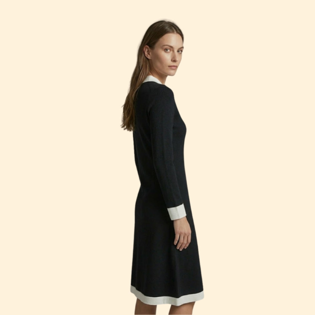 Women’s Midi Dress with Contrast V-Neckline