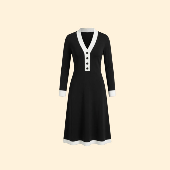 Women’s Midi Dress with Contrast V-Neckline