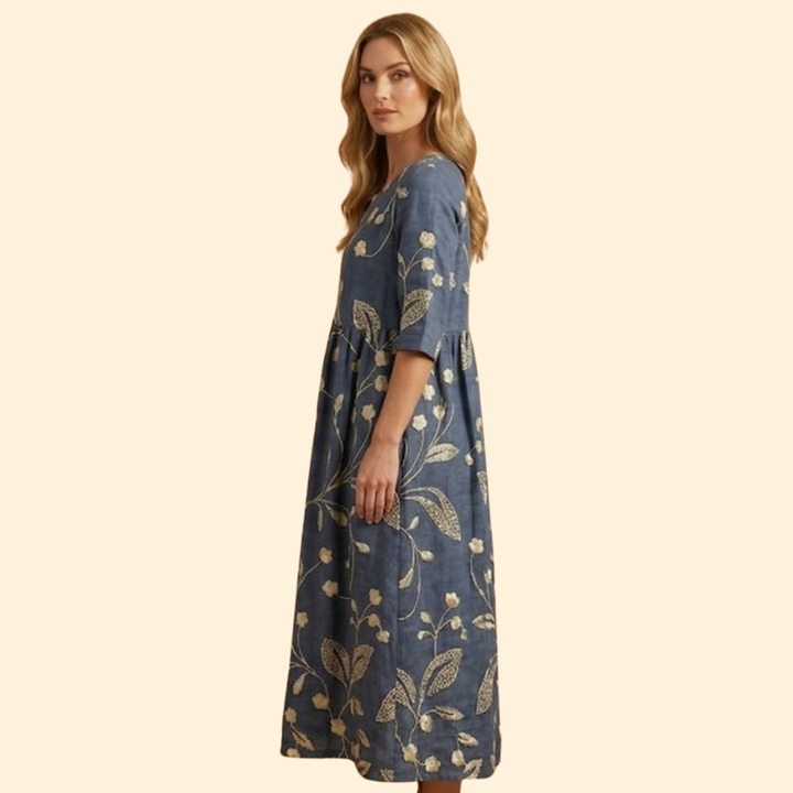 Women’s Midi Dress with Floral Embroidery