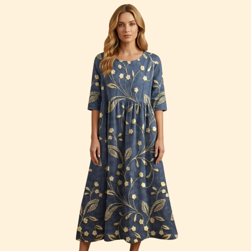 Women’s Midi Dress with Floral Embroidery