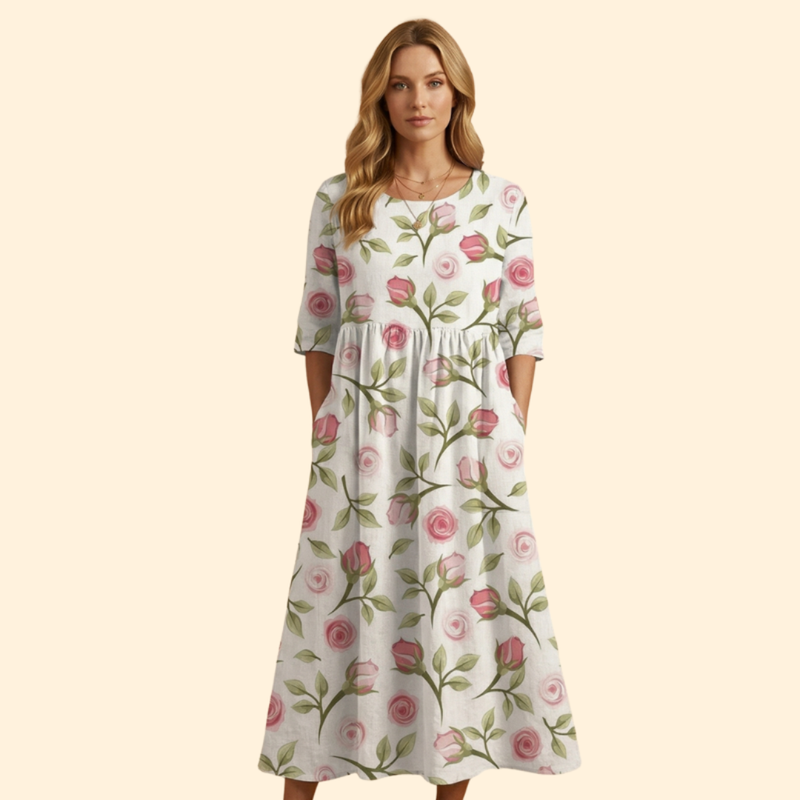 Women’s Midi Dress with Floral Embroidery