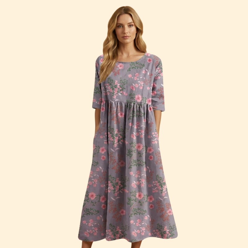 Women’s Midi Dress with Floral Embroidery