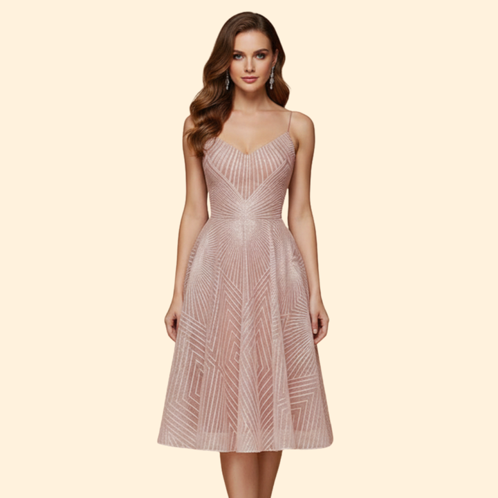 Women's Midi Dress with Geometric Lace Design